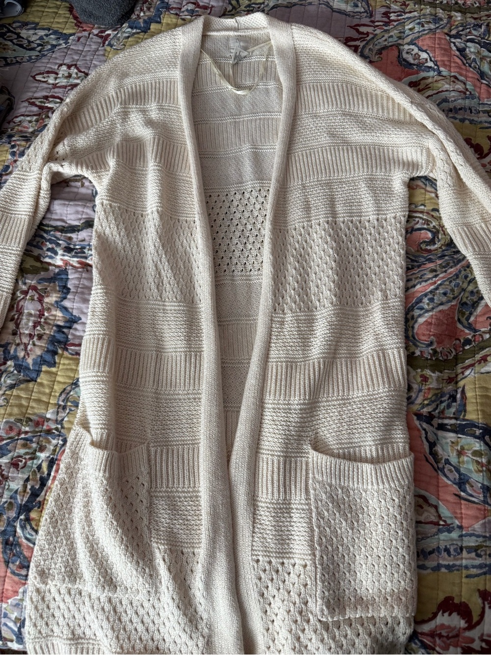 Joie Cream Open-Knit Long Cardigan